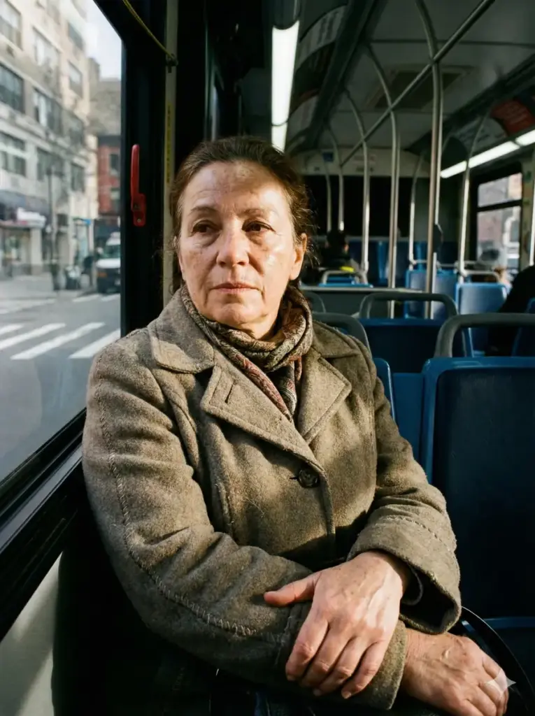 Middle-Aged Woman on Public Bus